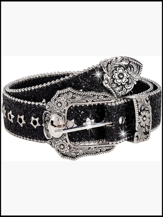 PU Leather Belt with Rhinestone Buckle Y2K Punk Western Style main image 4